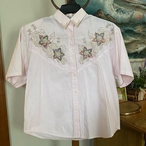 Vintage Jane Ashley Light Pink 100% Cotton beaded sequined button up top